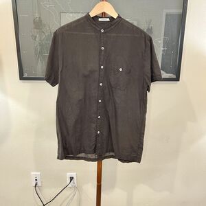 Industry of All Nations - Band Collar Madras Shirt  SS  Lightweight - Black